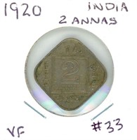 1920 India 2 Annas - VF