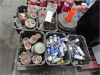 Pallet of assorted paints and misc. items.