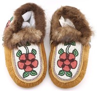 Beaded Moccasins with Fur