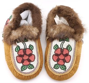 Beaded Moccasins with Fur