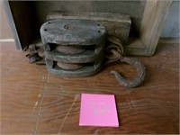 Antique wood block pulley