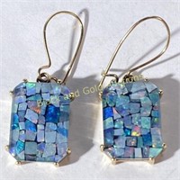 10K Gold & Mosaic Blue Earrings