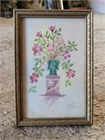 VTG Cut-Stamp Floral Bouquet Framed Art