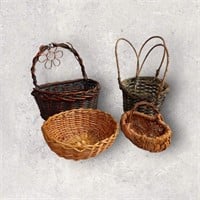 Lot of 4 Baskets one with Copper Flower Ornament