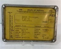 1930 INDIANA VEHICLE REGISTRATION IN METAL CASE