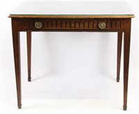 ANTIQUE FRENCH WALNUT DESK WITH TOOLED LEATHER TOP