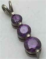 Sterling Silver Pendant W Purple Stones