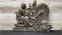 Vintage MCM Spinning Jenny Wall Plaque 26" Long X