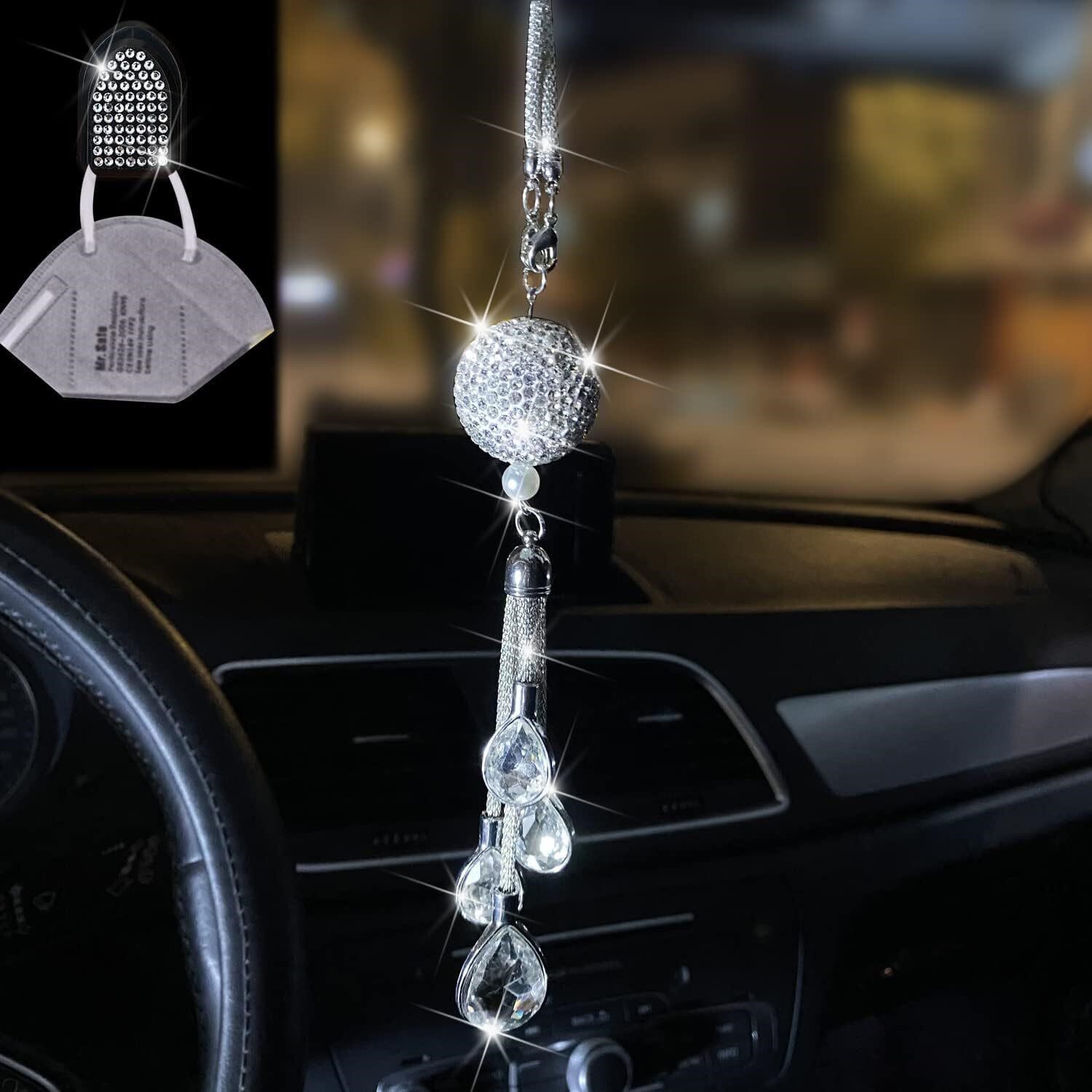Bling Rearview Mirror Cover for Women (Silver)