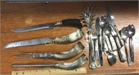 LOT BONE HANDLED KNIVES + OTHER CUTLERY