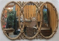 Large Ornate Triple Ring Oval Wall Mirror