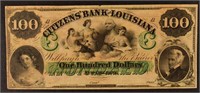 1800's $100 Citizens Bank Louisiana Obsolete Note