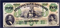 1800's $5 Citizens' Bank Louisiana Obsolete Note