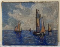 Antique Acrylic Painting of Ocean/Sailboat Scene