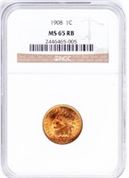 Coin 1908 Indian Head Cent NGC MS65RB