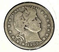 1909 d Barber Quarter Dollar