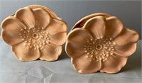 2 Made in USA Peach Colored Flower Wall Pockets
