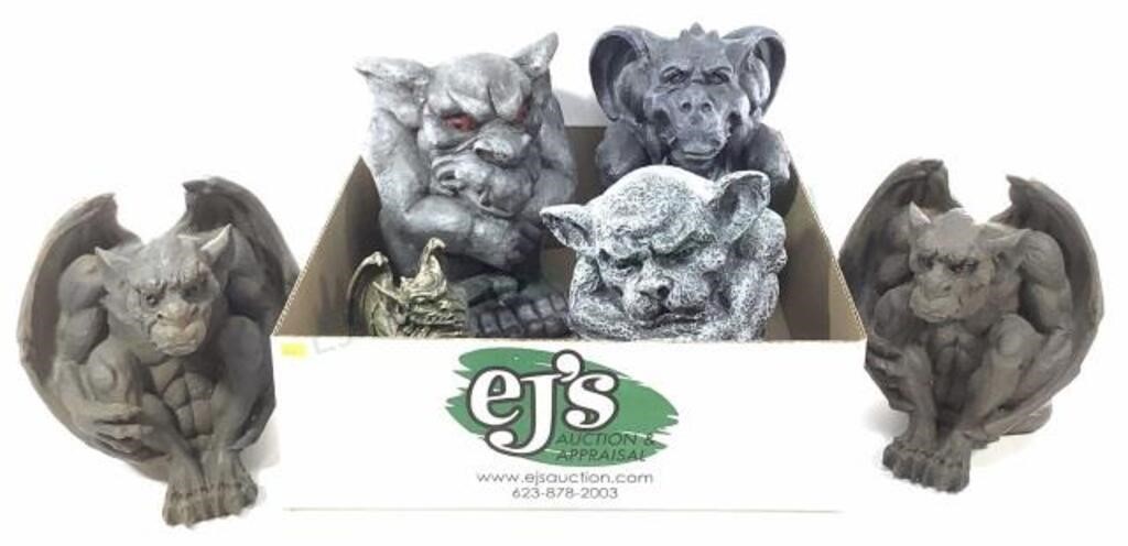 (6) Composite Gargoyles, Garden Decor