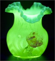Victorian Vaseline Uranium Ruffled Edge 4" Vase