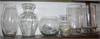(6) Clear Glass Flower Vases + Accent Glass
