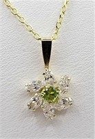 10kt Yellow Gold 3mm Peridot and CZ Pendant Neckla