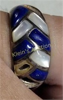 sterling, lapis & mop ring sz 8