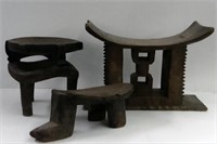 3 AFRICAN STOOLS LARGEST 18" W X 13 1/2" TALL