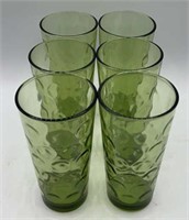 6 Vintage Green Drinking Glasses