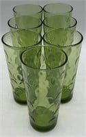7 Vintage Green Drinking Glasses