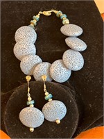 Blue Lava Stone Bracelet and Earrings Set