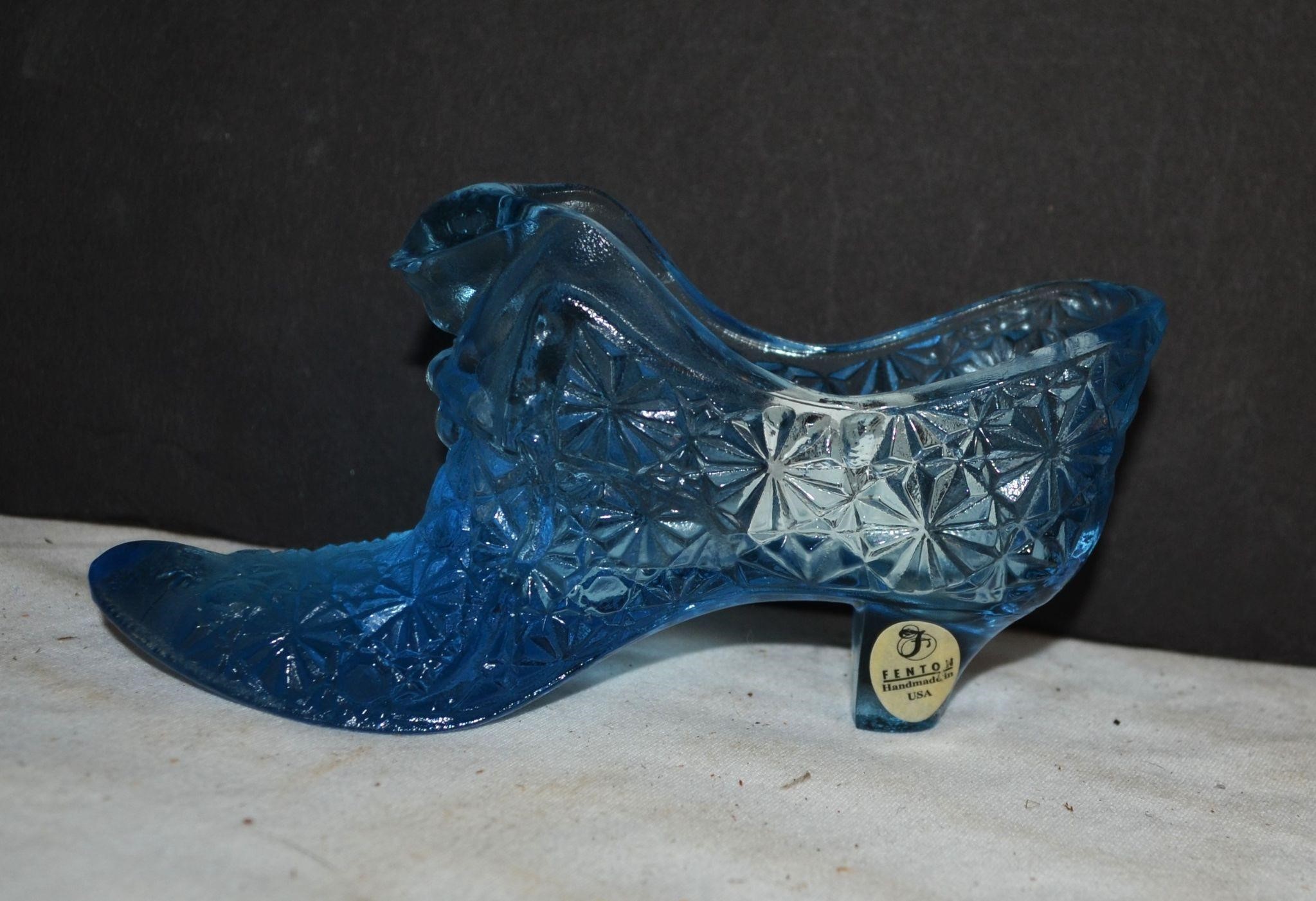 Fenton Blue Art Glass Shoe