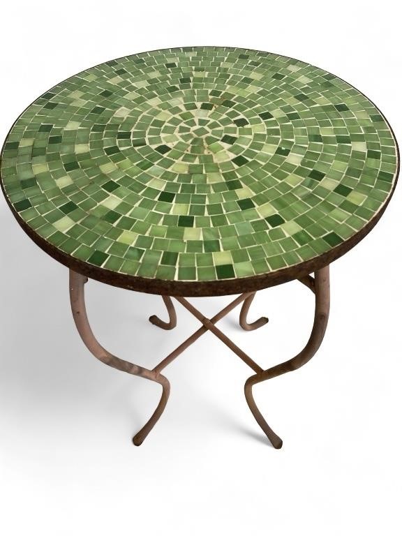 Shades Of Green Mosiac Tile Topped Round Table