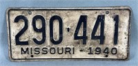 1940 Missouri License Plate