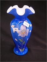 8" Fenton art glass blue and white cased