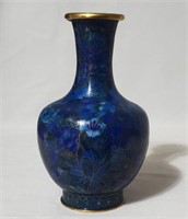 Cloisonne Enameled Vase cobalt blue chrysanthemum