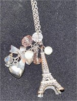 Costume Jewelry Charm Necklace Paris Silver Tone