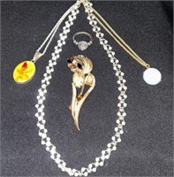 Costume Jewelry Necklace (3) Ring (1) & brooch (1)