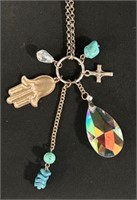 Costume Jewelry Charm Necklace/w crystal, cross