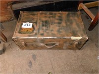 Metal trunk with European shipping label