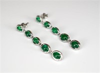 Pair of emerald and diamond drop earrings