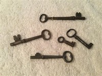 Lot of 5 Antique Skeleton Keys - One Is Brass