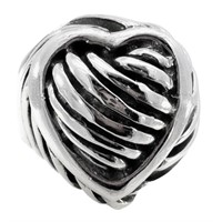 Ribbed Dome Heart Ring Sterling Silver
