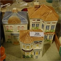 3 Avon Ceramic Townhouse Canister Collection