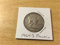 1954-S SILVER FRANKLIN Half Dollar in Case