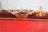 Carnival Glass Bowls & Covered Candy Dish