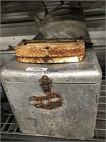 Aluminum cooler, old wringer, water kettle