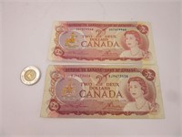 2 billets de 2$ Canada 1974