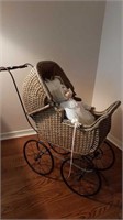 ANTIQUE WICKER DOLL CARRIAGE