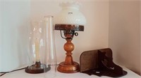 MAPLE TABLE LAMP WITH HOBNAIL SHADE + CHIMNEY +