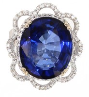 14kt Gold 31.95 ct Sapphire & Diamond Ring